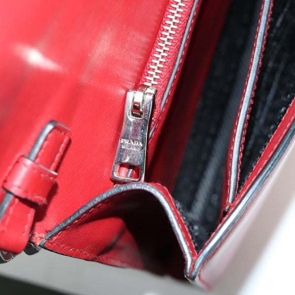 PRADA Electra Studs Chain Shoulder Bag Leather Red Silver Auth am11175V