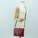 PRADA Electra Studs Chain Shoulder Bag Leather Red Silver Auth am11175V-27