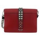 PRADA Electra Studs Chain Shoulder Bag Leather Red Silver Auth am11175V-2