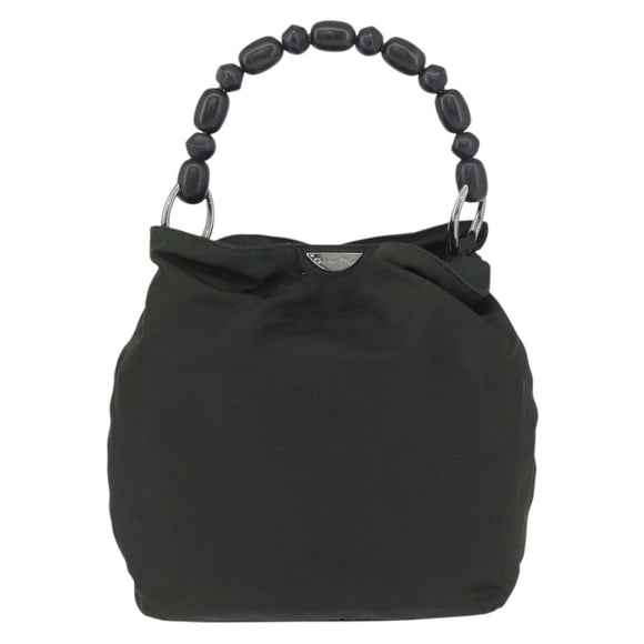 Christian Dior Maris Pearl Hand Bag Nylon Khaki Auth am11182