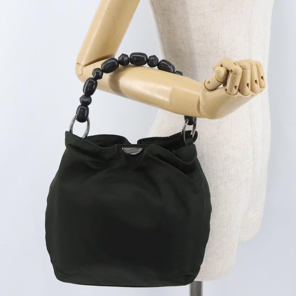 Christian Dior Maris Pearl Hand Bag Nylon Khaki Auth am11182