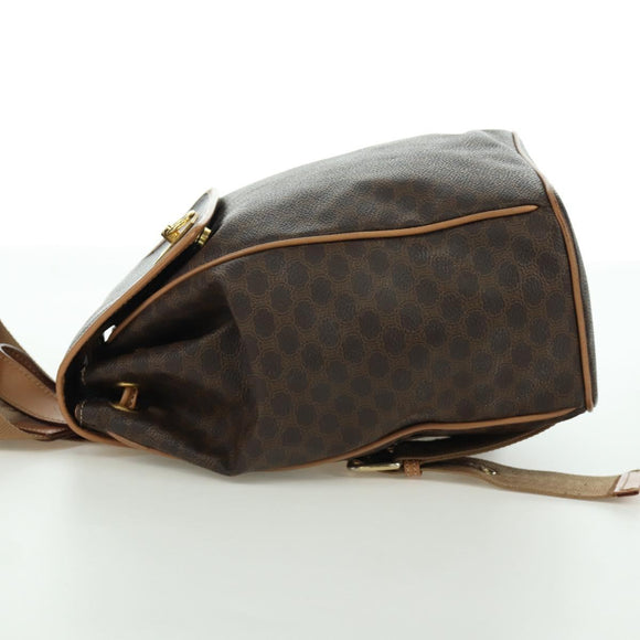 CELINE Macadam Canvas Backpack PVC Leather Brown Gold Auth am11186A