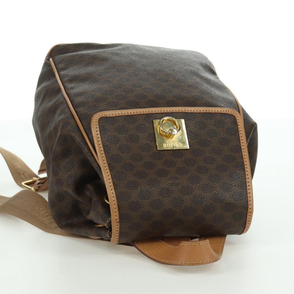 CELINE Macadam Canvas Backpack PVC Leather Brown Gold Auth am11186A