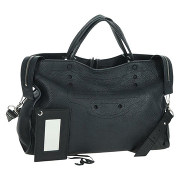 BALENCIAGA Blackout City Hand Bag Leather 2way Black Silver 443514 am11187SAM