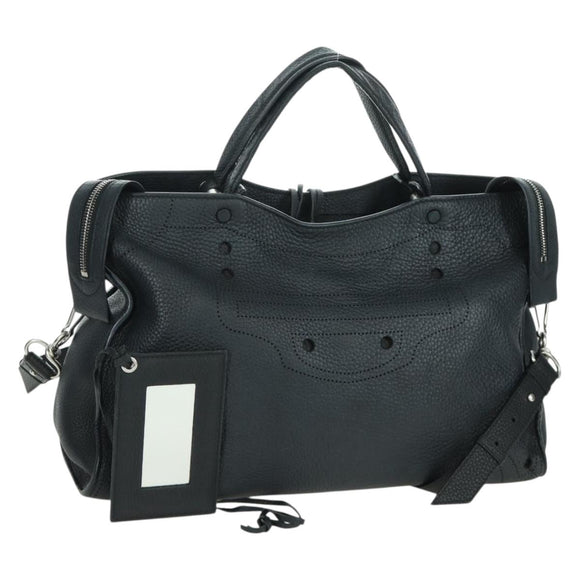 BALENCIAGA Blackout City Hand Bag Leather 2way Black Silver 443514 am11187SAM