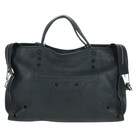 BALENCIAGA Blackout City Hand Bag Leather 2way Black Silver 443514 am11187SAM