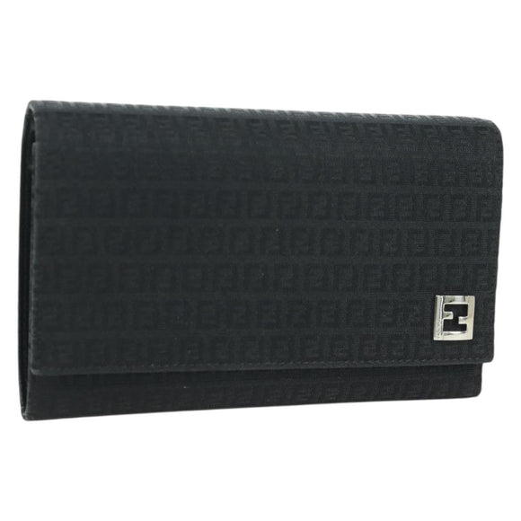FENDI Zucchino Canvas Trifold Wallet Black Auth am11191V
