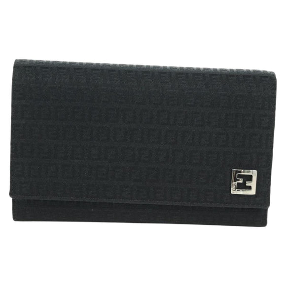 FENDI Zucchino Canvas Trifold Wallet Black Auth am11191V