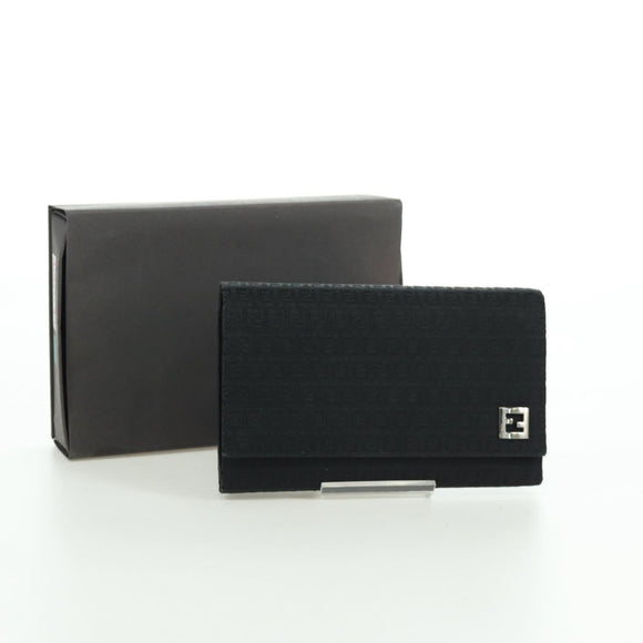 FENDI Zucchino Canvas Trifold Wallet Black Auth am11191V