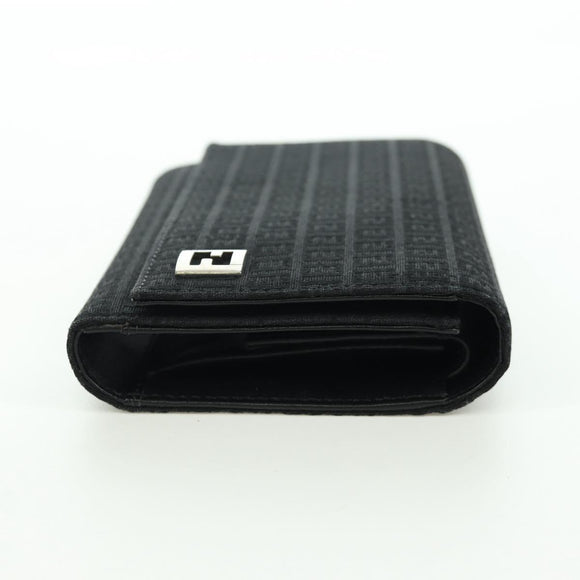 FENDI Zucchino Canvas Trifold Wallet Black Auth am11191V