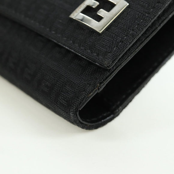 FENDI Zucchino Canvas Trifold Wallet Black Auth am11191V