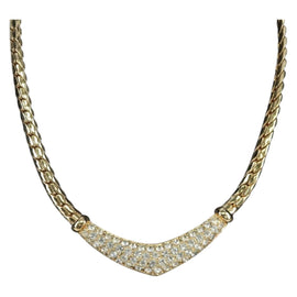 Christian Dior Rhinestone Necklace metal Gold Auth am11192V