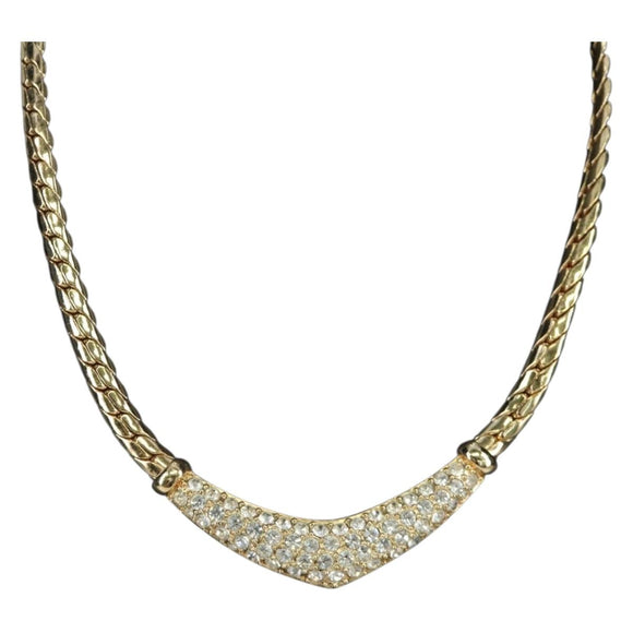 Christian Dior Rhinestone Necklace metal Gold Auth am11192V