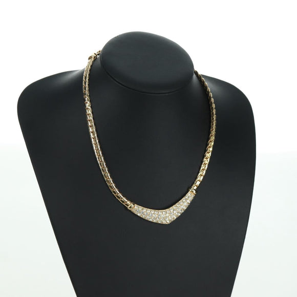 Christian Dior Rhinestone Necklace metal Gold Auth am11192V