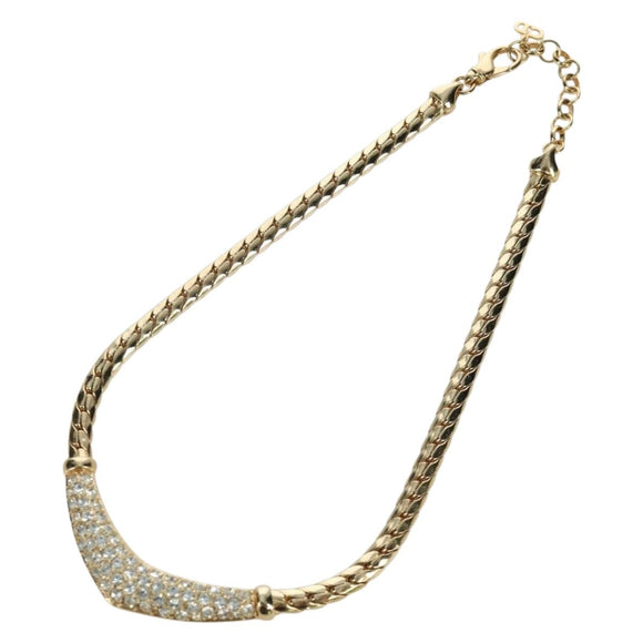 Christian Dior Rhinestone Necklace metal Gold Auth am11192V