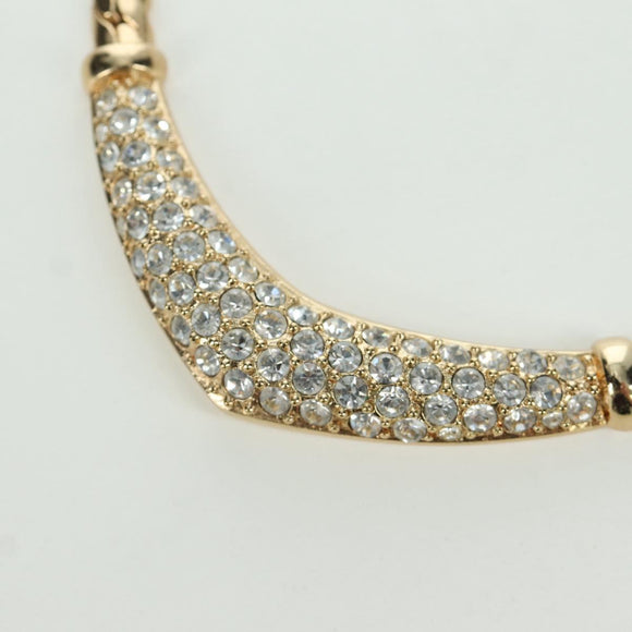 Christian Dior Rhinestone Necklace metal Gold Auth am11192V