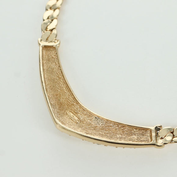 Christian Dior Rhinestone Necklace metal Gold Auth am11192V