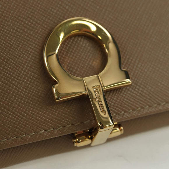 Salvatore Ferragamo Gancini Coin Purse Safiano leather Beige Gold Auth am11197A