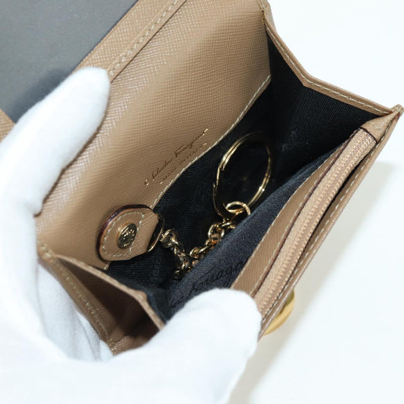 Salvatore Ferragamo Gancini Coin Purse Safiano leather Beige Gold Auth am11197A