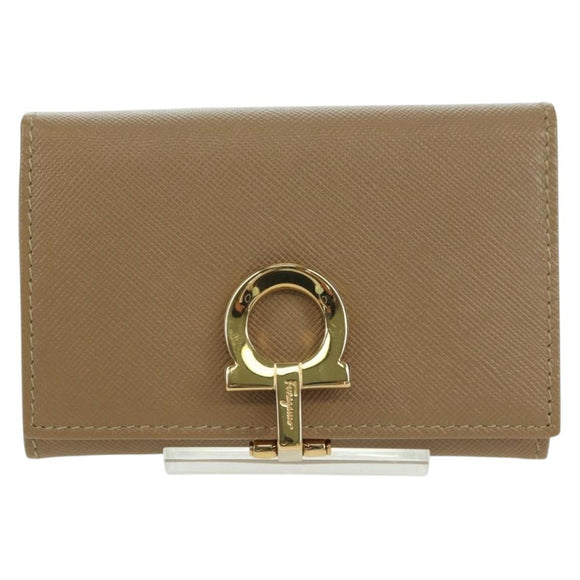 Salvatore Ferragamo Gancini Coin Purse Safiano leather Beige Gold Auth am11197A