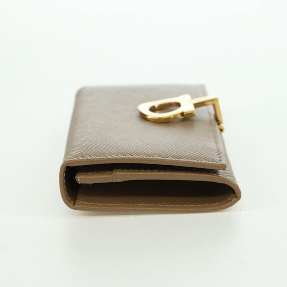 Salvatore Ferragamo Gancini Coin Purse Safiano leather Beige Gold Auth am11197A