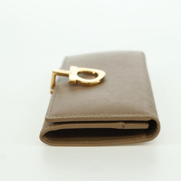 Salvatore Ferragamo Gancini Coin Purse Safiano leather Beige Gold Auth am11197A