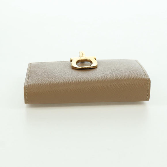 Salvatore Ferragamo Gancini Coin Purse Safiano leather Beige Gold Auth am11197A