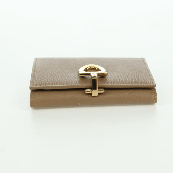 Salvatore Ferragamo Gancini Coin Purse Safiano leather Beige Gold Auth am11197A