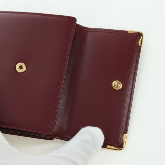 CARTIER Must Line Trifold Wallet Leather Bordeaux Gold Auth am11199V