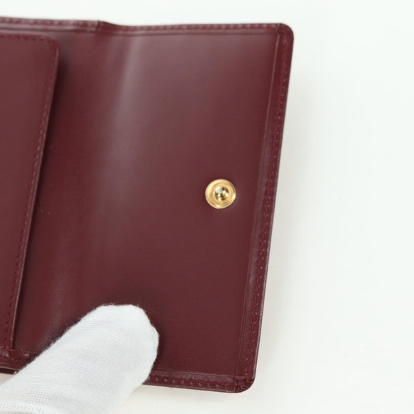 CARTIER Must Line Trifold Wallet Leather Bordeaux Gold Auth am11199V