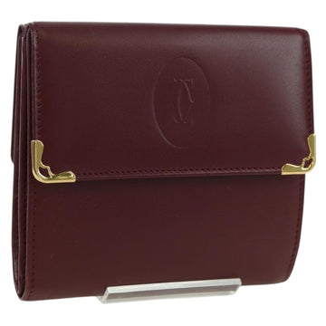 CARTIER Must Line Trifold Wallet Leather Bordeaux Gold Auth am11199V