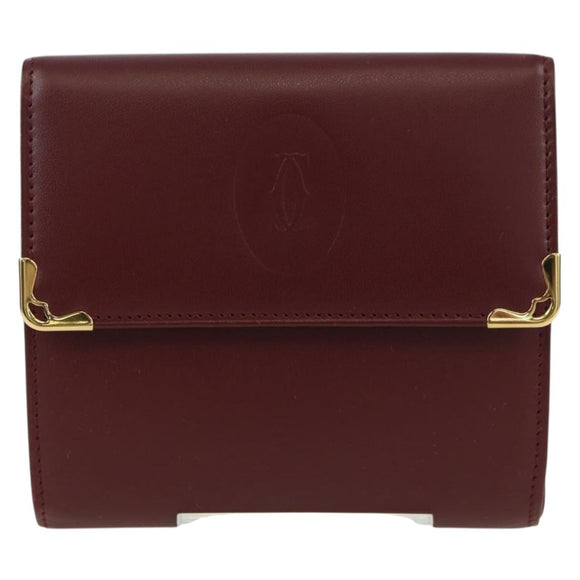 CARTIER Must Line Trifold Wallet Leather Bordeaux Gold Auth am11199V