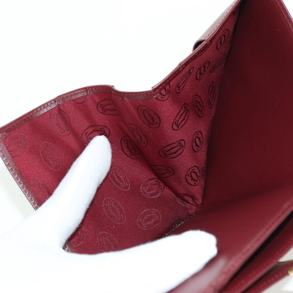 CARTIER Must Line Trifold Wallet Leather Bordeaux Gold Auth am11199V