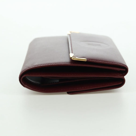 CARTIER Must Line Trifold Wallet Leather Bordeaux Gold Auth am11199V