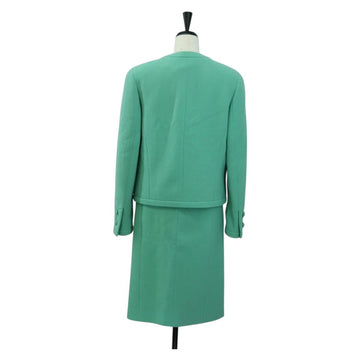 CHANEL jacket Skirt Setup Wool Green CC Auth am11218A - 0