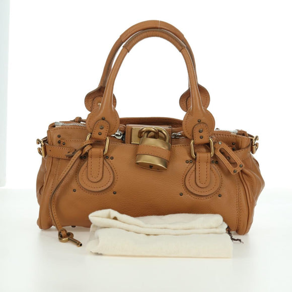 Chloe Paddington Hand Bag Leather Brown Gold Silver Auth am11221SAM