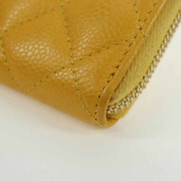 CHANEL Matelasse Round Long Wallet Caviar Skin Yellow Gold CC Auth am11223M