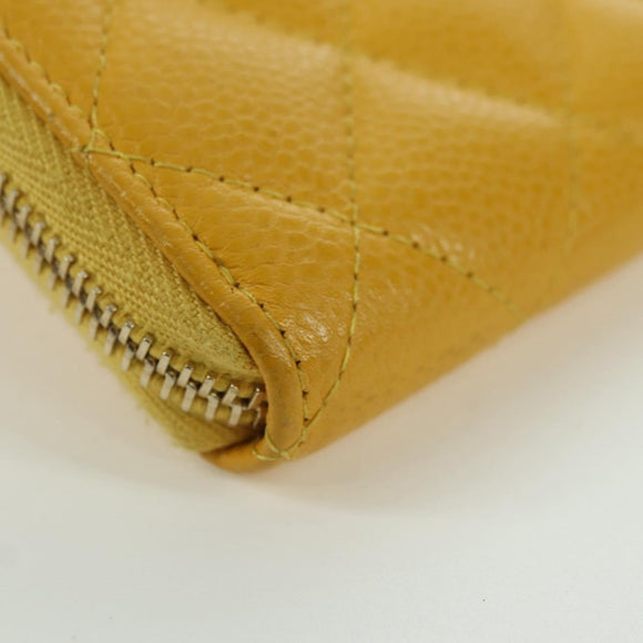 CHANEL Matelasse Round Long Wallet Caviar Skin Yellow Gold CC Auth am11223M