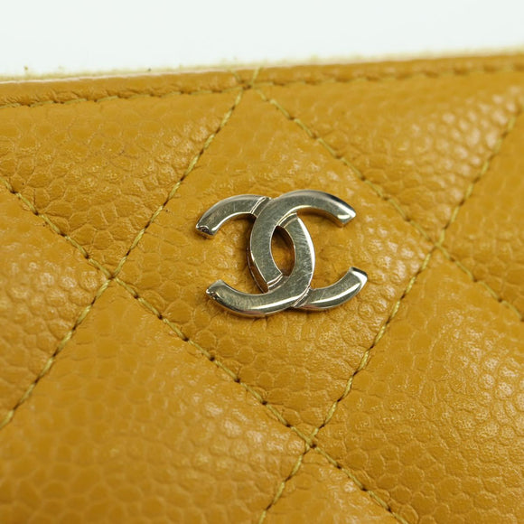 CHANEL Matelasse Round Long Wallet Caviar Skin Yellow Gold CC Auth am11223M