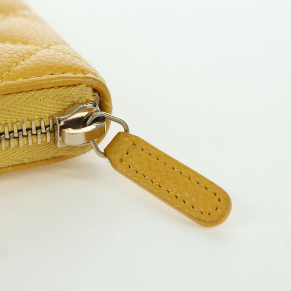 CHANEL Matelasse Round Long Wallet Caviar Skin Yellow Gold CC Auth am11223M