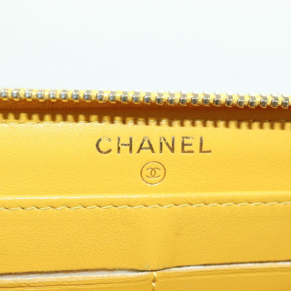 CHANEL Matelasse Round Long Wallet Caviar Skin Yellow Gold CC Auth am11223M