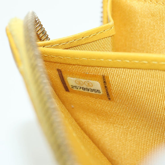 CHANEL Matelasse Round Long Wallet Caviar Skin Yellow Gold CC Auth am11223M