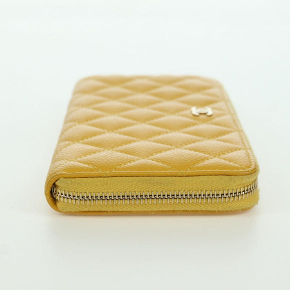 CHANEL Matelasse Round Long Wallet Caviar Skin Yellow Gold CC Auth am11223M