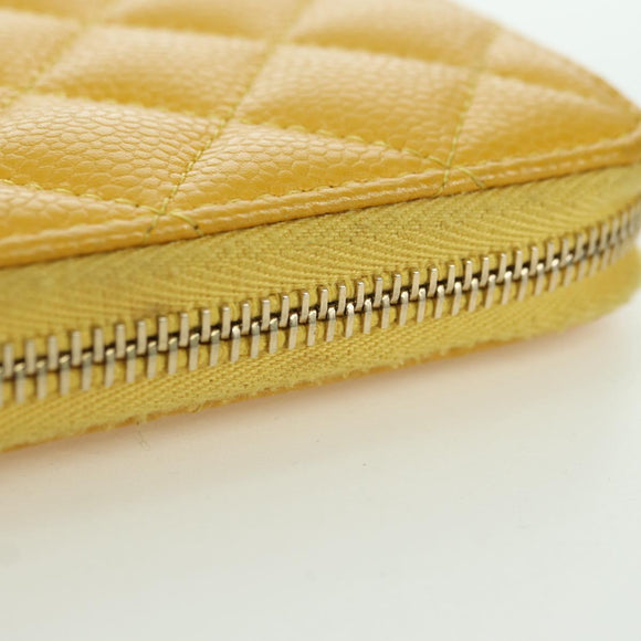 CHANEL Matelasse Round Long Wallet Caviar Skin Yellow Gold CC Auth am11223M