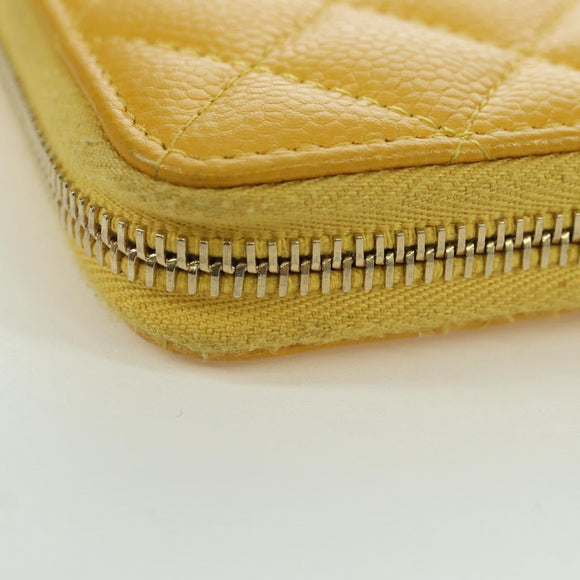 CHANEL Matelasse Round Long Wallet Caviar Skin Yellow Gold CC Auth am11223M
