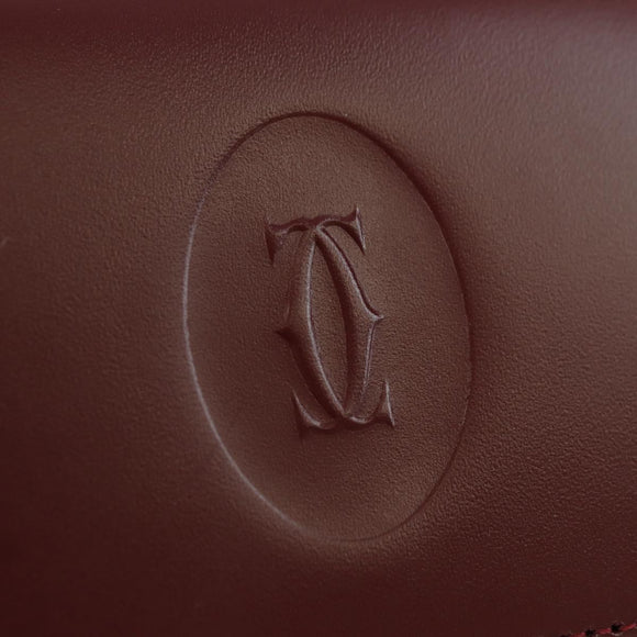 CARTIER Must Line Coin Purse Leather Bordeaux Gold Auth am11224V