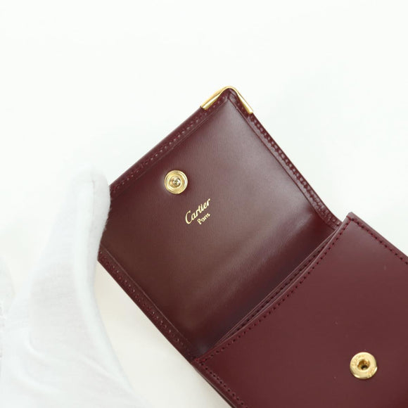 CARTIER Münzbörse Must Line Leder Bordeaux Gold Auth am11224V