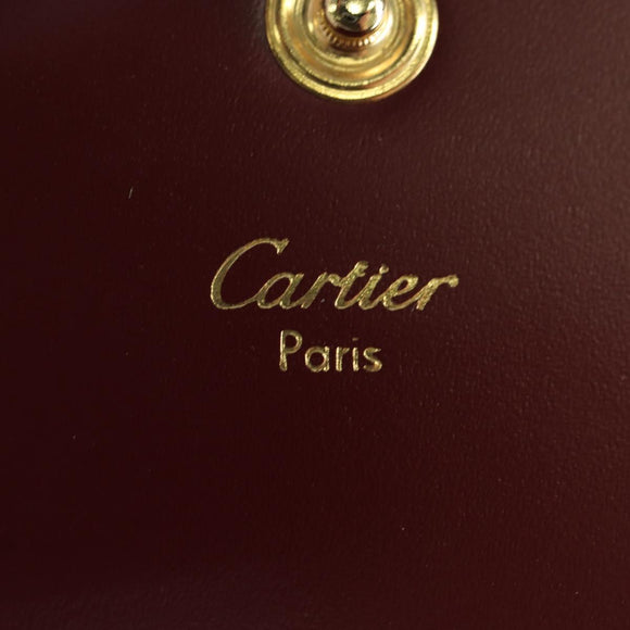 CARTIER Must Line Coin Purse Leather Bordeaux Gold Auth am11224V