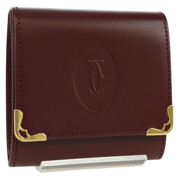 CARTIER Must Line Coin Purse Leather Bordeaux Gold Auth am11224V