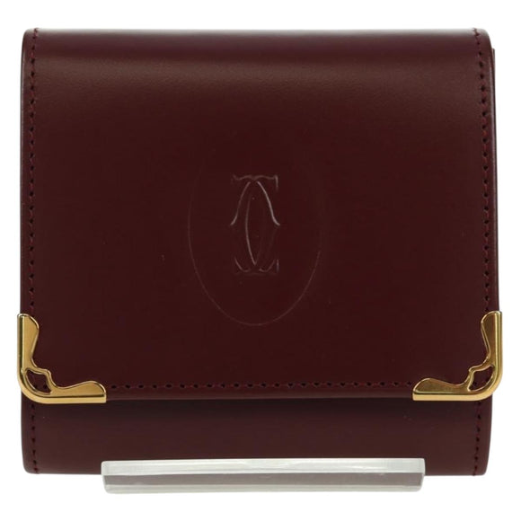 CARTIER Münzbörse Must Line Leder Bordeaux Gold Auth am11224V